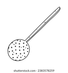 Slotted spoon. Hand drawn doodle style. Vector illustration isolated on white. Coloring page.