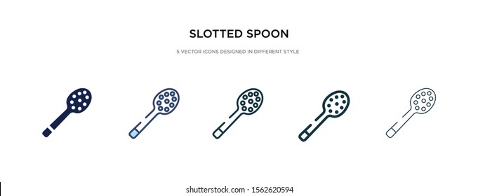 slotted spoon icon in different style vector illustration. two colored and black slotted spoon vector icons designed in filled, outline, line and stroke style can be used for web, mobile, ui