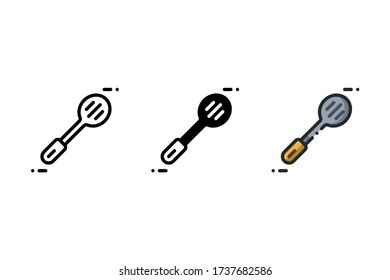 Slotted spoon icon. With outline, glyph, and filled outline style