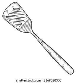 slotted turner kitchen utensils solated doodle hand drawn sketch with outline style