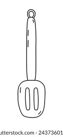 Slotted turner spatula, doodle style flat vector outline for coloring book