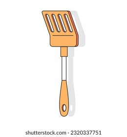 Slotted turner vector cartoon kitchen cooking tool isolated on a white background.