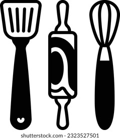 Slotted Turner, Whisk and Rolling pin concept vector icon design, artisan baker symbol, Cuisine Maestro sign, food connoisseur stock illustration