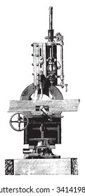 Slotting machine, Front view, vintage engraved illustration. Industrial encyclopedia E.-O. Lami - 1875.
