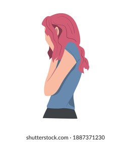 Slouching Female Crying and Suffering Because of Lost Love and Heartbreak Vector Illustration