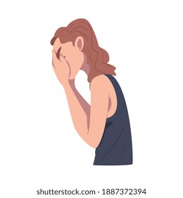Slouching Female Crying and Suffering Because of Lost Love and Heartbreak Vector Illustration