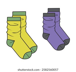 Slouchy socks for men and women design technical drawing by adobe illustrator.