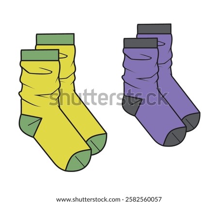 Slouchy socks for men and women design technical drawing by adobe illustrator.