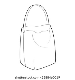 Slouchy Tote bucket silhouette bag. Fashion accessory technical illustration. Vector satchel front 3-4 view for Men, women, unisex style, flat handbag CAD mockup sketch outline isolated