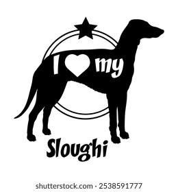 Sloughi perro silueta, me encanta mi perro, perro, razas de perro, logotipo, Vector, silueta, animal, ilustración, icono, signo, negro, mascota,