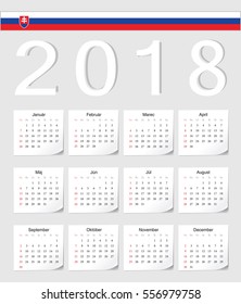 Slovak 2018 vector calendar with shadow angles. Week starts from Sunday.