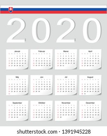 Slovak 2020 vector calendar with shadow angles. Week starts from Sunday.