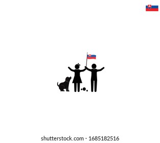 Slovak children with national flag of Slovakia, future of Slovakia concept, sign symbol background, vector illustration.