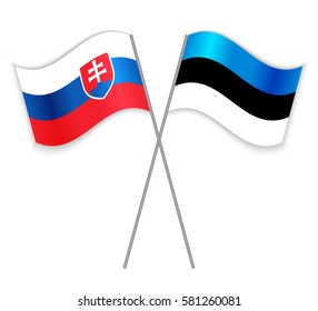 Slovak and Estonian crossed flags. Slovakia combined with Estonia isolated on white. Language learning, international business or travel concept.