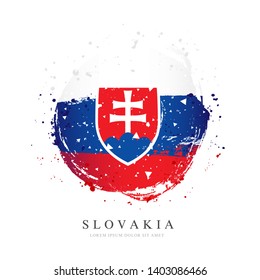 Slovak flag in the form of a large circle. Vector illustration on white background. Brush strokes drawn by hand. Slovakia independence day. Republic Day.