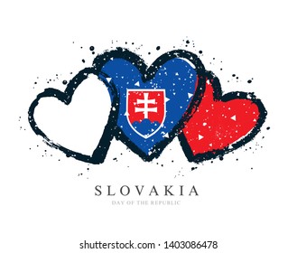 Slovak flag in the form of three hearts. Vector illustration on white background. Brush strokes drawn by hand. Slovakia independence day. Republic Day.