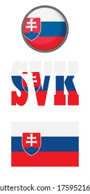 Slovak flag icons on a white background. Vector image: flag of Slovakia, button and abbreviation. You can use it to create a website, print brochures, booklets, flyers, and travel guides.