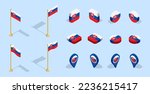 Slovak flag (Slovakia, Slovak Republic, Slovenská Republika). 3D isometric flag set icon. Editable vector for banner, poster, presentation, infographic, website, apps, maps, and other uses.