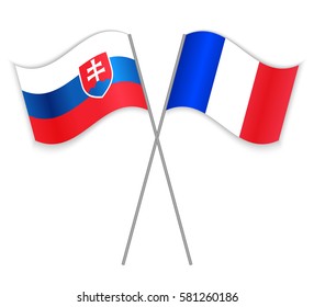 Slovak and French crossed flags. Slovakia combined with France isolated on white. Language learning, international business or travel concept.