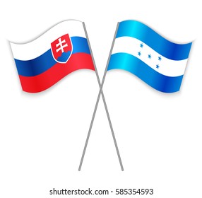 Slovak and Honduran crossed flags. Slovakia combined with Honduras isolated on white. Language learning, international business or travel concept.
