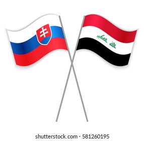 Slovak and Iraqi crossed flags. Slovakia combined with Iraq isolated on white. Language learning, international business or travel concept.