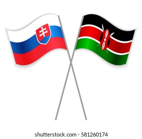 Slovak and Kenyan crossed flags. Slovakia combined with Kenya isolated on white. Language learning, international business or travel concept.