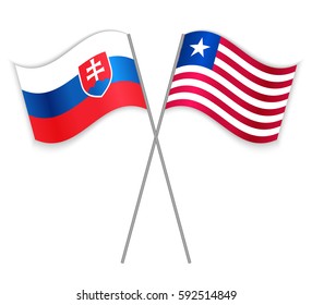 Slovak and Liberian crossed flags. Slovakia combined with Liberia isolated on white. Language learning, international business or travel concept.