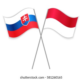 Slovak and Monegasque crossed flags. Slovakia combined with Monaco isolated on white. Language learning, international business or travel concept.