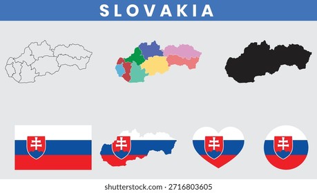 Slovak Republic Map and Flag Vector Set.