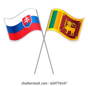 Slovak and Sri Lankan crossed flags. Slovakia combined with Sri Lanka isolated on white. Language learning, international business or travel concept.