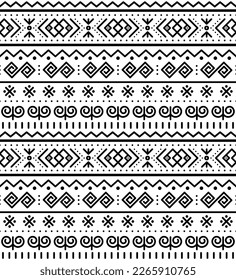 Slovak tribal folk art vector seamless geometric pattern inspired by traditional painted houses from village Cicmany in Zilina region, Slovakia. Unique detailed background 