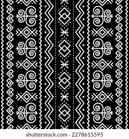 Slovak tribal folk art vector seamless geometric pattern with geometric motif- vertical deisgn inspired by traditional painted art from village Cicmany in Zilina region, Slovakia. Retro European 