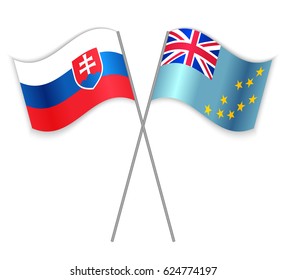 Slovak and Tuvaluan crossed flags. Slovakia combined with Tuvalu isolated on white. Language learning, international business or travel concept.