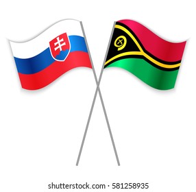 Slovak and Vanuatuan crossed flags. Slovakia combined with Vanuatu isolated on white. Language learning, international business or travel concept.