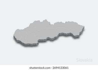 Mapa isométrico 3D de Eslovaquia con regiones fronterizas
