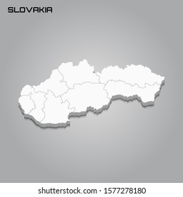 Slovakia 3d map with borders of regions. Vector illustration