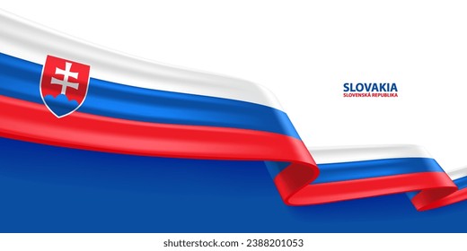 Slovakia 3D ribbon flag. Bent waving 3D flag in colors of the Slovakia national flag. National flag background design.