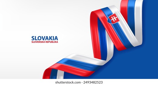 Bandera de cinta Eslovaquia 3D. Doblado ondeando la bandera 3D en colores de la bandera nacional de Eslovaquia. Diseño de fondo de bandera nacional.