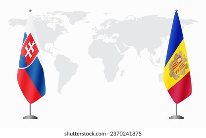 Slovakia and Andorra flags for official meeting against background of world map.