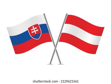 Slovakia and Austria crossed flags. Slovak and Austria flags, isolated on white background. Vector icon set. Vector illustration.