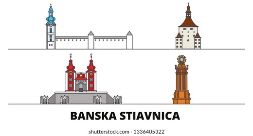 Slovakia, Banska Stiavnica flat landmarks vector illustration. Slovakia, Banska Stiavnica line city with famous travel sights, skyline, design. 