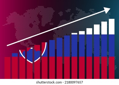 Slovakia bar chart graph, increasing values, country statistics concept, Slovakia country flag on bar graph, upward rising arrow on data, news banner idea