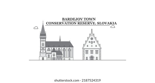 Slovakia, Bardejov Town city skyline isolated vector illustration, icons