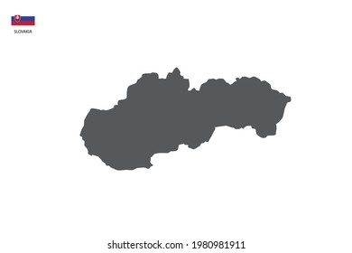 Slovakia black shadow map isolated on white background with Slovakia icon flag on the left corner.