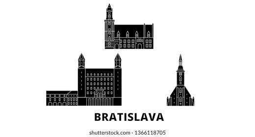 Slovakia, Bratislava flat travel skyline set. Slovakia, Bratislava black city vector illustration, symbol, travel sights, landmarks.