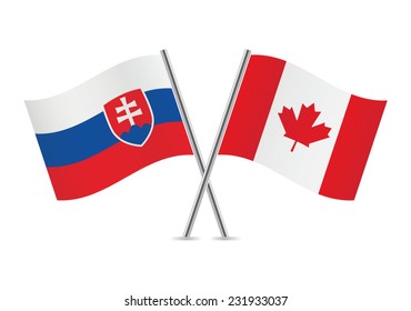 Slovakia and Canada flags. Vector illustration.