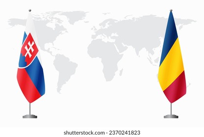 Slovakia and Chad flags for official meeting against background of world map.