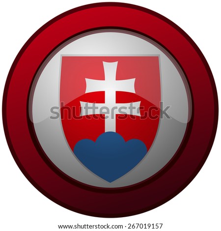Slovakia Coat of Arms on a Round Red Framed Glossy Shield, Vector Illustration isolated on White Background. 