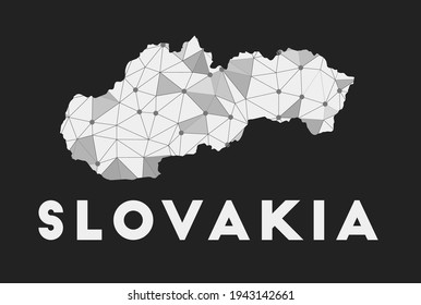 Slovakia - communication network map of country. Slovakia trendy geometric design on dark background. Technology, internet, network, telecommunication concept. Vector illustration.