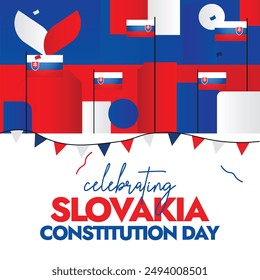 Slovakia Constitution day. 1st September Slovakia National day celebration banner with its flags, abstract art elements in flag colours. The day recalls the adoption of the Slovak constitution in 1992